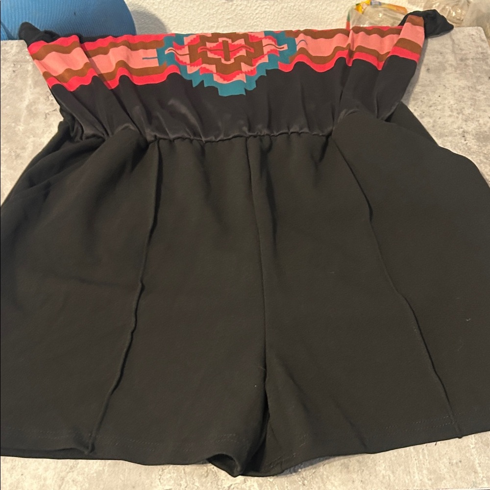 Black crazy train Romper with Colorful Pattern